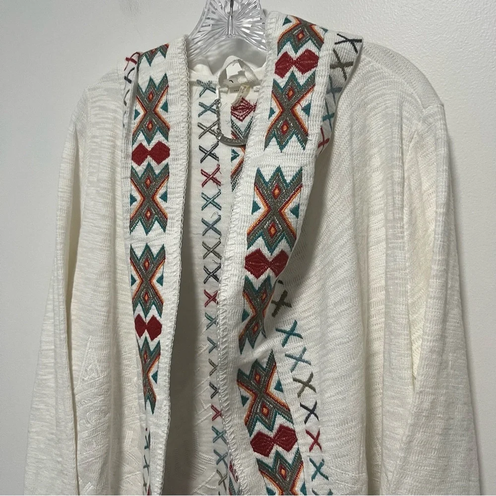 Paparazzi Embroidered Long Hooded Cardigan Open Jacket Large